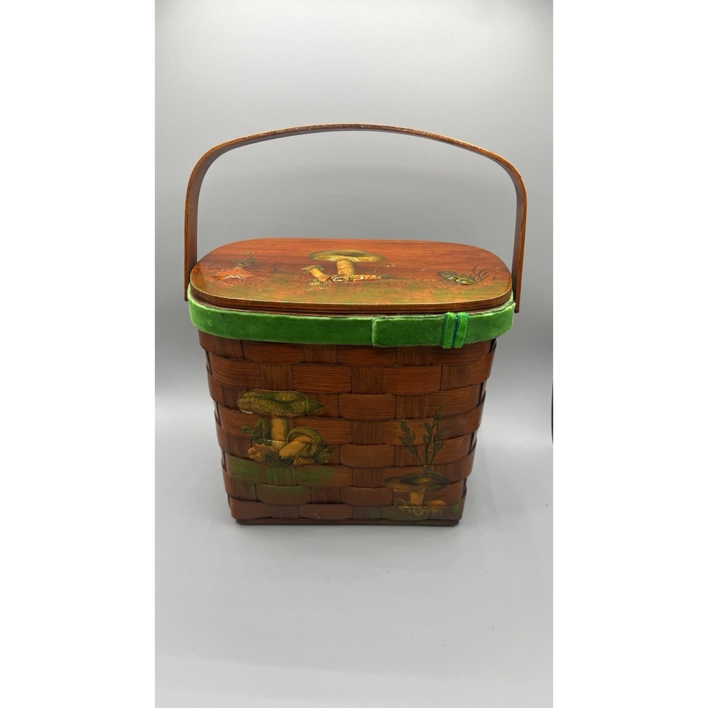 Vtg 1970's Annie Laurie Signed Hand Painted Woven Basket Purse‎ Woodland Velvet